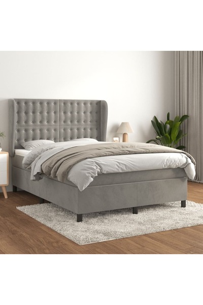 Concept Pat box spring cu saltea, gri deschis, 140x200 cm, catifea