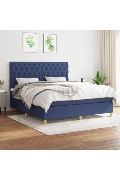 Concept Pat continental cu saltea, albastru, 160x200cm, material textil