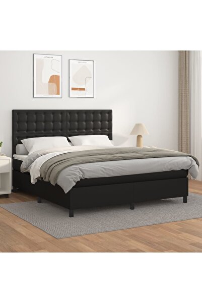 Concept Pat box spring cu saltea, negru, 180x200 cm, piele ecologică