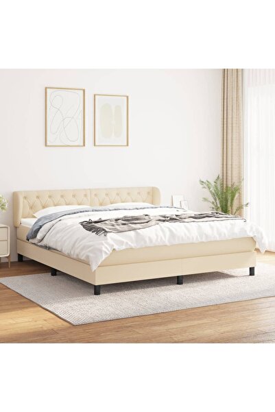 Concept Pat box spring cu saltea, crem, 160x200 cm, material textil