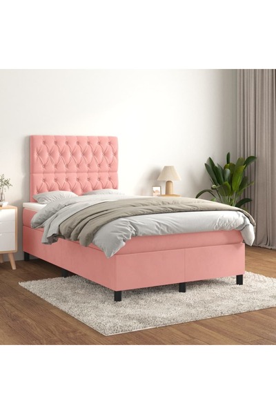 Concept Pat box spring cu saltea, roz, 120x200 cm, catifea