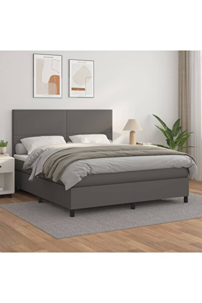 Concept Pat box spring cu saltea, gri, 160x200 cm, piele ecologică