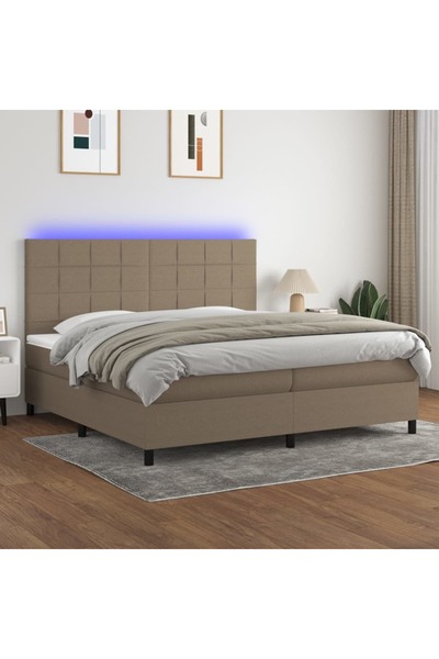 Concept Pat cu arcuri, saltea și LED, gri taupe, 200x200 cm, textil