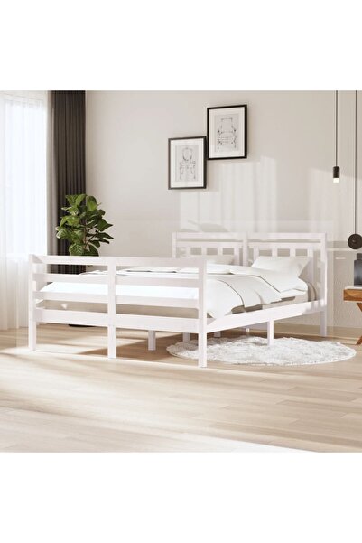 Concept Cadru de pat, alb, 140x200 cm, lemn masiv