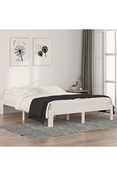 Concept Cadru de pat, alb, 140x190 cm, lemn masiv de pin