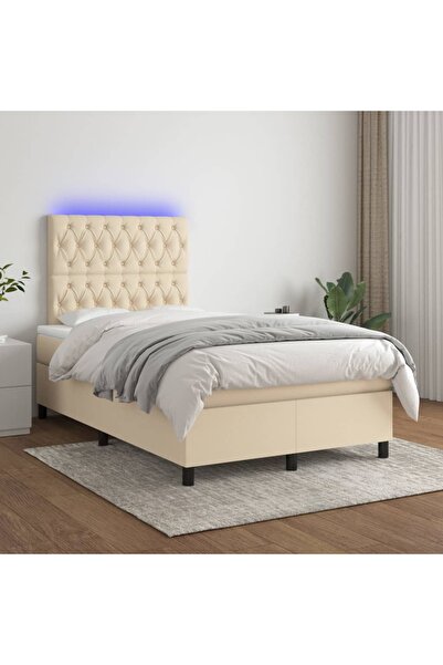 Concept Pat cu arcuri, saltea și LED, crem, 120x200 cm, textil