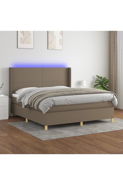 Concept Κρεβάτι με ελατήρια, στρώμα και LED, γκρι-μπεζ, 180x200 cm, ύφασμα