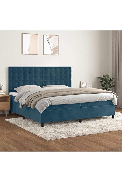 Concept Pat box spring cu saltea, albastru închis, 200x200 cm, catifea