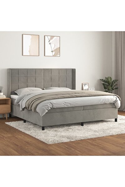 Concept Pat box spring cu saltea, gri deschis, 200x200 cm, catifea