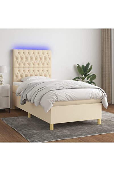 Concept Κρεβάτι με ελατήρια, στρώμα και LED, κρεμ, 100x200 cm, ύφασμα