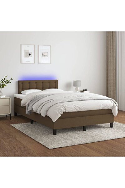 Concept Pat cu arcuri, saltea și LED, maro închis, 120x200 cm, textil