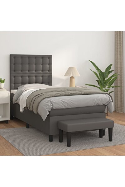 Concept Pat box spring cu saltea, gri, 90x190 cm, piele ecologică