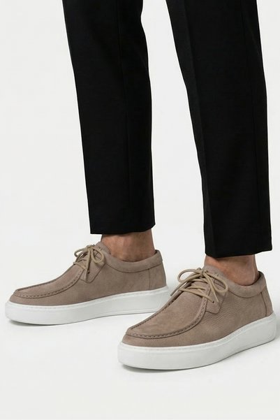 LUSIVE 100% Genuine Nubuck & Leather Beige Ultra Lightweight Casual Men's Shoes Luass29Al0046