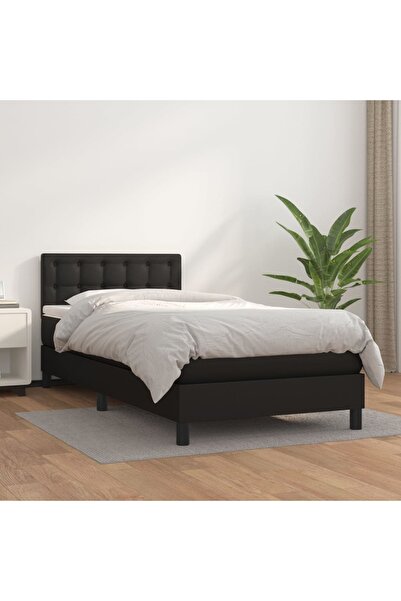 Concept Pat box spring cu saltea, negru, 90x190 cm, piele ecologică