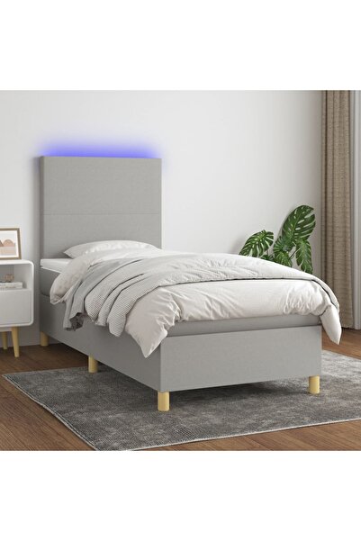 Concept Pat cu arcuri, saltea și LED, gri deschis, 90x190 cm, textil