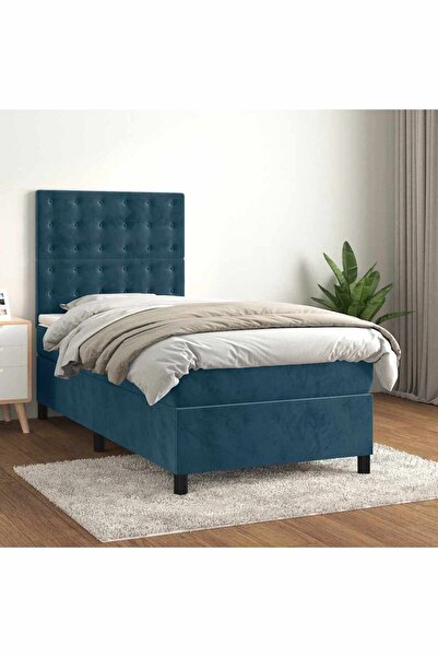 Concept Pat box spring cu saltea, albastru închis, 100x200 cm, catifea