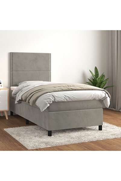Concept Pat box spring cu saltea, gri deschis, 100x200 cm, catifea