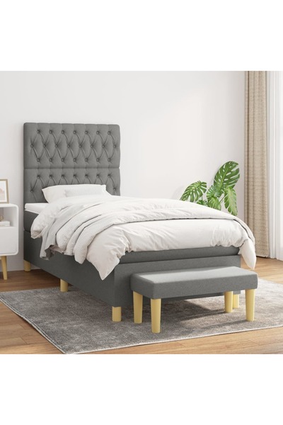 Concept Pat box spring cu saltea, gri închis, 90x200 cm, textil