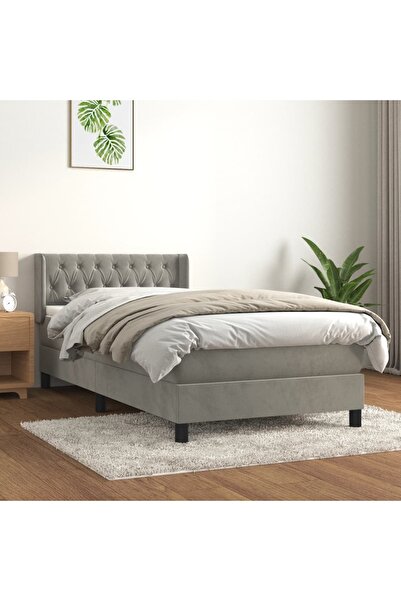 Concept Pat box spring cu saltea, gri deschis, 90x200 cm, catifea