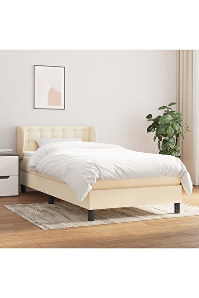 Concept Κρεβάτι με ελατήρια και στρώμα, κρεμ, 90x190 cm, ύφασμα