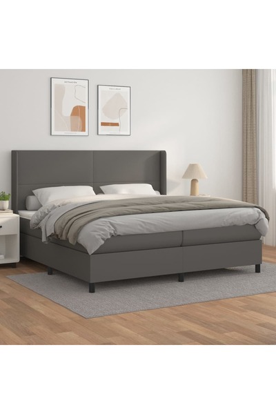 Concept Pat box spring cu saltea, gri, 200x200 cm, piele ecologică