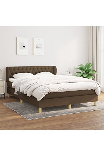 Concept Pat continental cu saltea, maro închis, 140x200 cm, textil