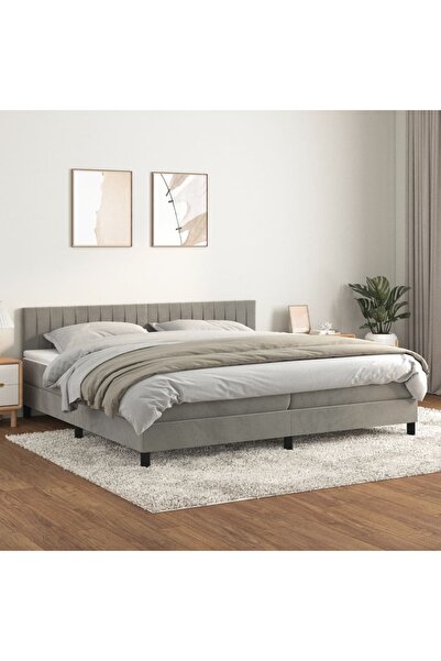 Concept Pat box spring cu saltea, gri deschis, 200x200 cm, catifea