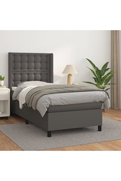 Concept Pat box spring cu saltea, gri, 90x190 cm, piele ecologică