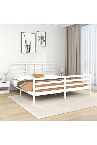 Concept Σκελετός κρεβατιού, λευκό, 200x200 εκ., μασίφ ξύλο