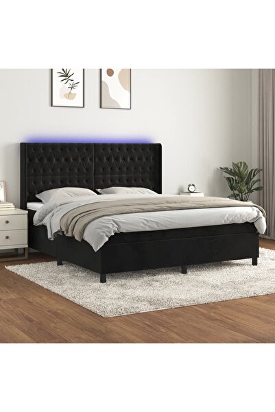 Concept Pat cu arcuri, saltea și LED, negru, 160x200 cm, catifea