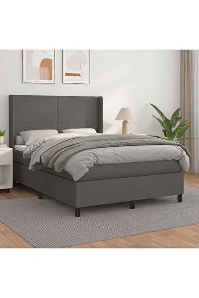 Concept Pat box spring cu saltea, gri, 140x200 cm, piele ecologică