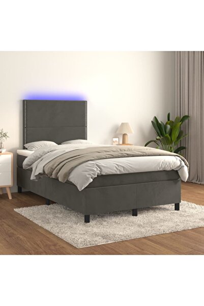 Concept Pat cu arcuri, saltea și LED, gri închis, 120x200 cm, catifea