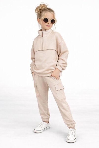 Bambam Set de trening pentru fete cu buzunare cu jumătate de fermoar – Combin...