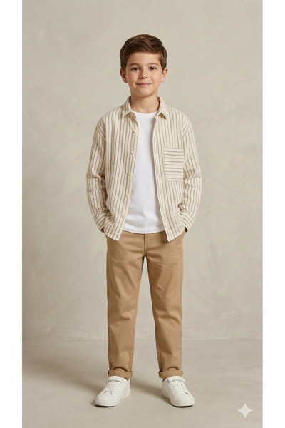 Motebarn Wear Boy's Green Striped Oversized Muslin Shirt - 100% Breathable Co...