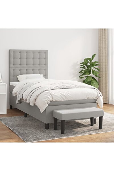 Concept Pat box spring cu saltea, gri deschis, 90x200 cm, textil