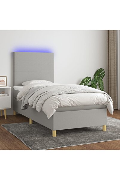 Concept Κρεβάτι με ελατήρια, στρώμα και LED, ανοιχτό γκρι, 80x200 cm, ύφασμα