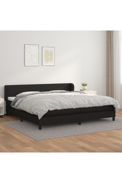 Concept Pat continental cu saltea, negru, 200x200 cm, piele ecologică