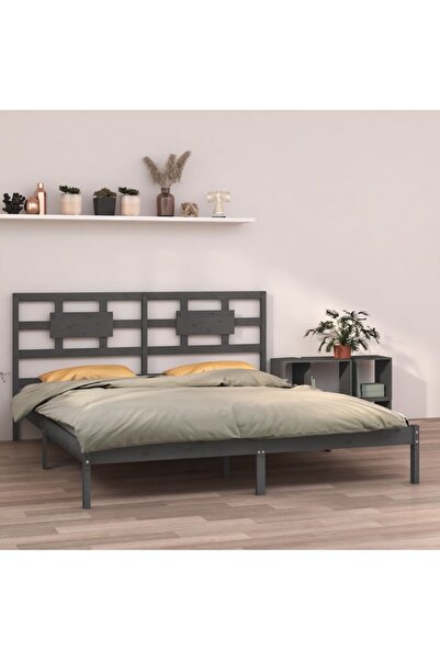 Concept Σκελετός κρεβατιού, γκρι, 200x200 εκ., μασίφ ξύλο