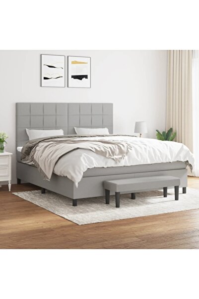 Concept Κρεβάτι Continental με στρώμα, ανοιχτό γκρι, 160x200 cm, ύφασμα