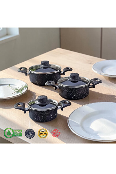 VARELİA 6 Parça Granit Mini Tencere Seti-12cm-14cm-16cm-Yanmaz Yapışmaz-Porsi...