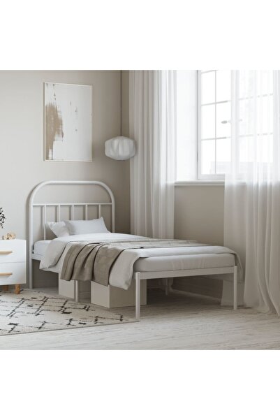 Concept Μεταλλικό σκελετό κρεβατιού με κεφαλάρι, λευκό, 90x200 εκ.