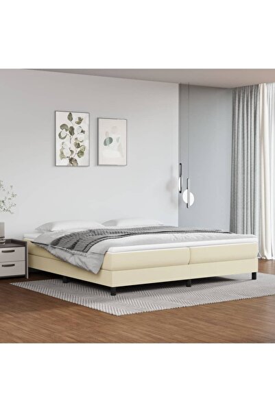 Concept Κρεβάτι Continental με στρώμα, κρεμ, 200x200 cm, οικολογικό Δερμάτινο