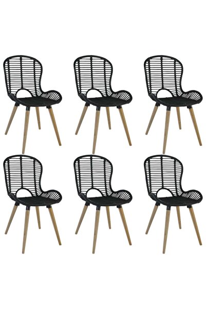 Concept Καρέκλες κουζίνας, 6 τεμ., μαύρες, από ρατάν