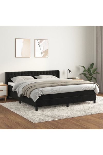 Concept Pat box spring cu saltea, negru, 180x200 cm, catifea