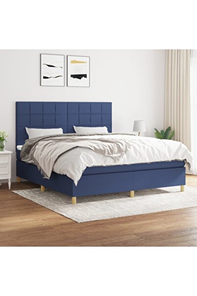 Concept Pat continental cu saltea, albastru, 160x200cm, material textil