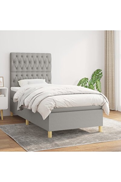 Concept Pat box spring cu saltea, gri deschis, 100x200 cm, textil