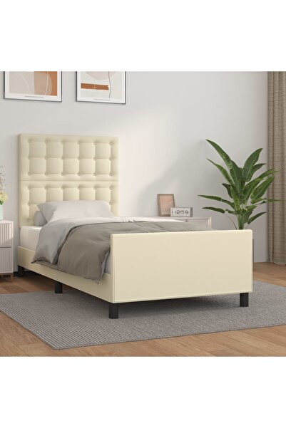 Concept Σκελετός κρεβατιού με κεφαλάρι, κρεμ, 100x200 cm, οικολογικό Δερμάτινο