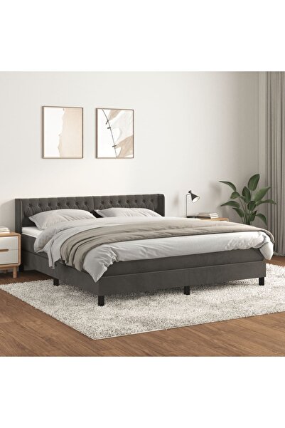 Concept Pat box spring cu saltea, gri închis, 180x200 cm, catifea