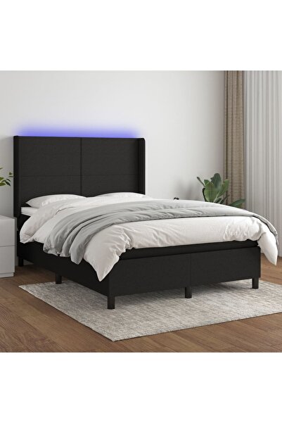 Concept Κρεβάτι με ελατήρια, στρώμα και LED, μαύρο, 140x200 cm, ύφασμα