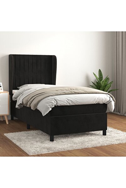 Concept Pat box spring cu saltea, negru, 90x200 cm, catifea